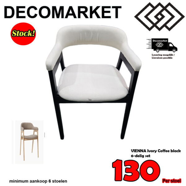 Stoel VIENNA Ivory Coffee black 6-delig set. Per stoel 130€
