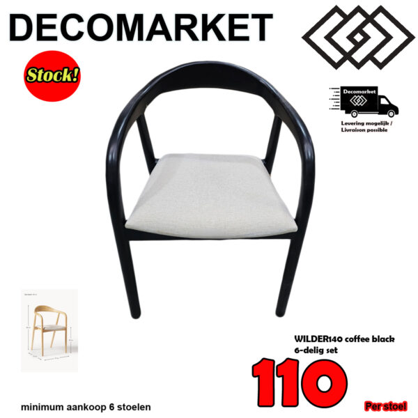 Stoel WILDER140 coffee black 6-delig set. Per stoel 110€